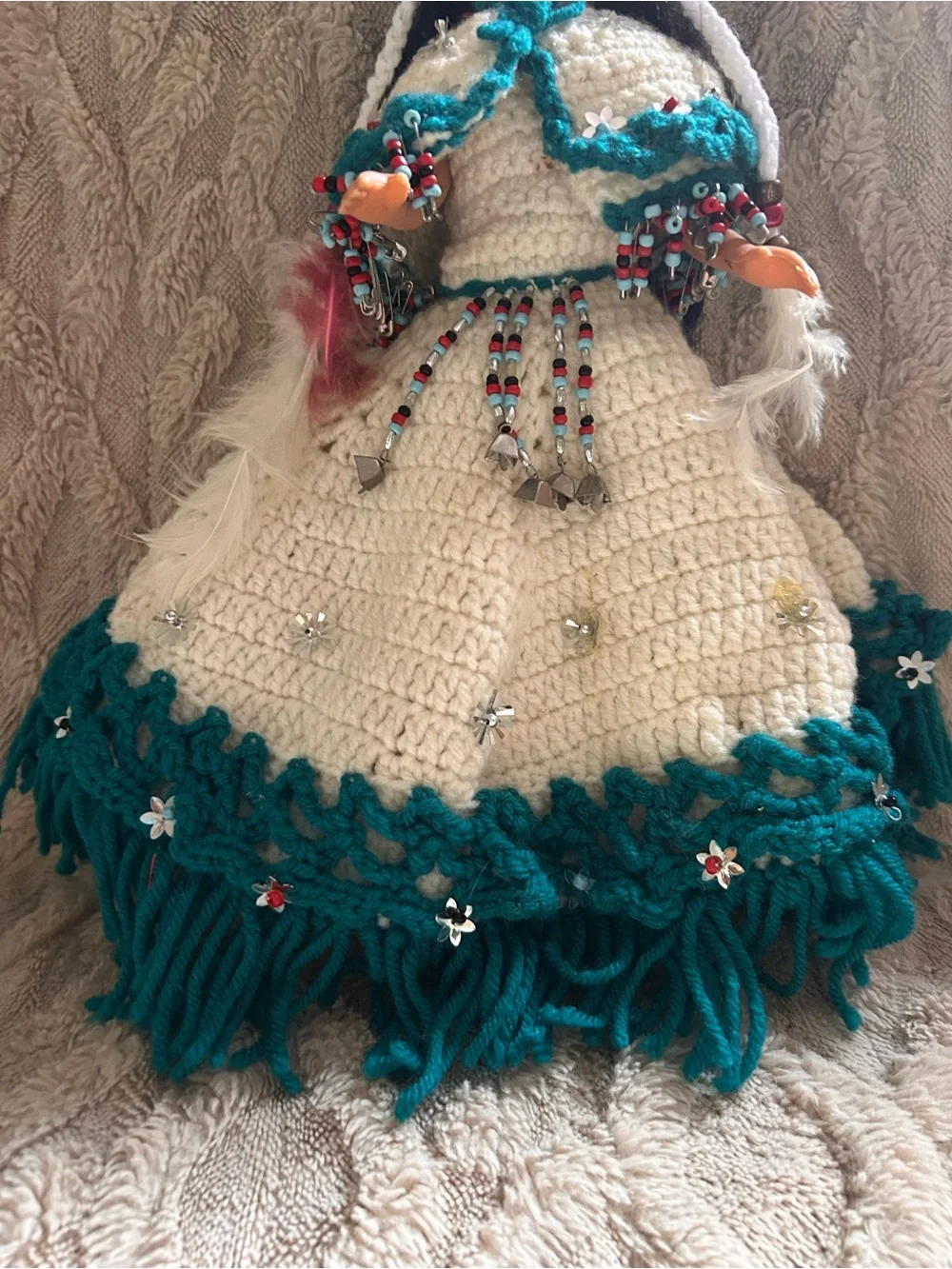 Beautiful Native American Princess Doll With Crocheted Dress And Headband